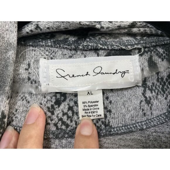 French Laundry Cardigan Gray Drape Open Front Knit Sweater Black Print Sz XL - Picture 3 of 4